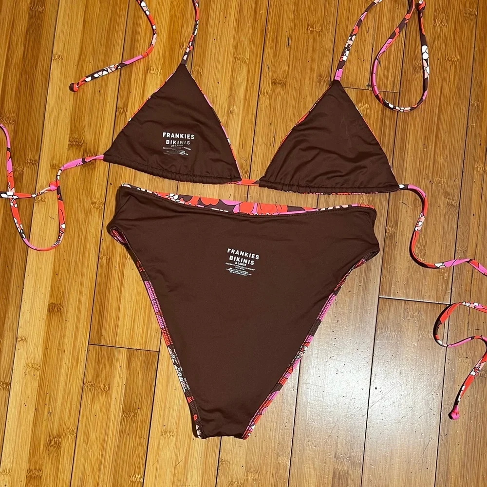 Frankie’s Bikinis Tropics Tia String Bikini Top 2XL Jenna High Waist Bottom XL